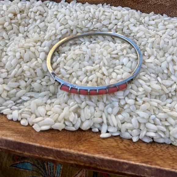 Sterling Silver & Coral bangle bracelet - Picture 1 of 5